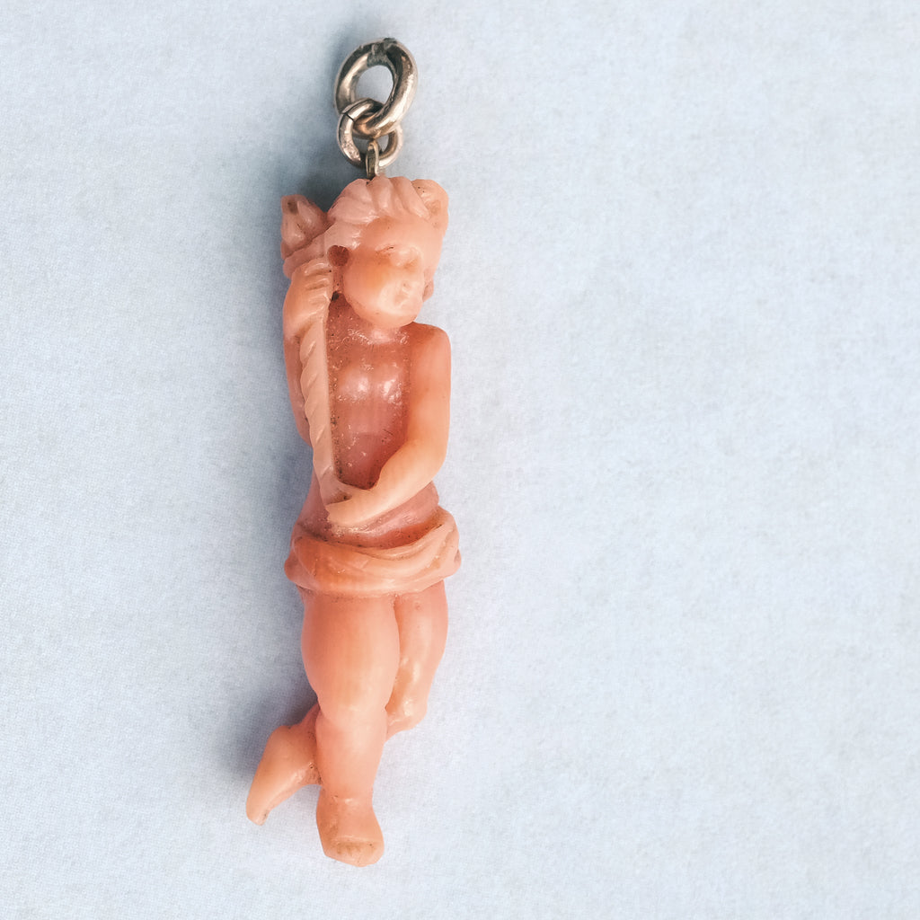 Georgian Coral Cupid & Torch Pendant - Lost Owl Jewelry