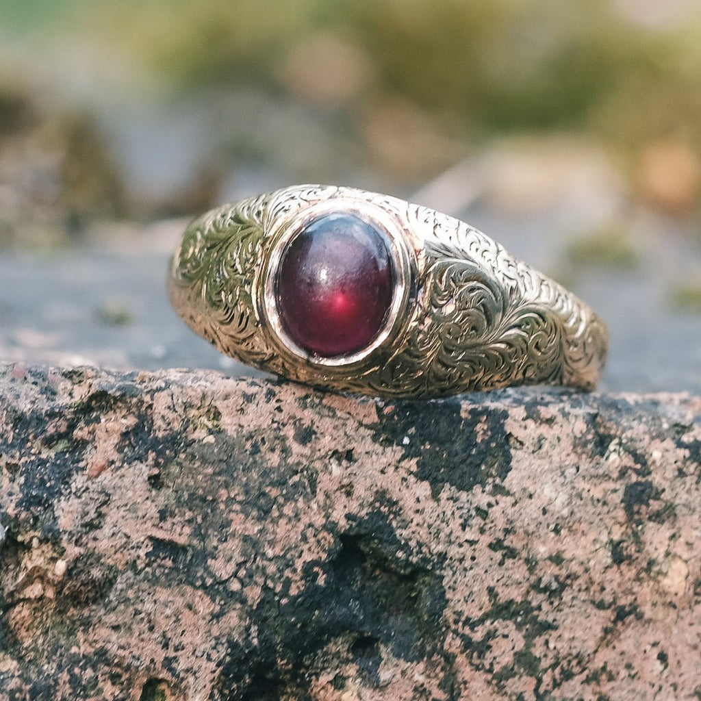 Georgian Garnet Cabochon Ring - Lost Owl Jewelry