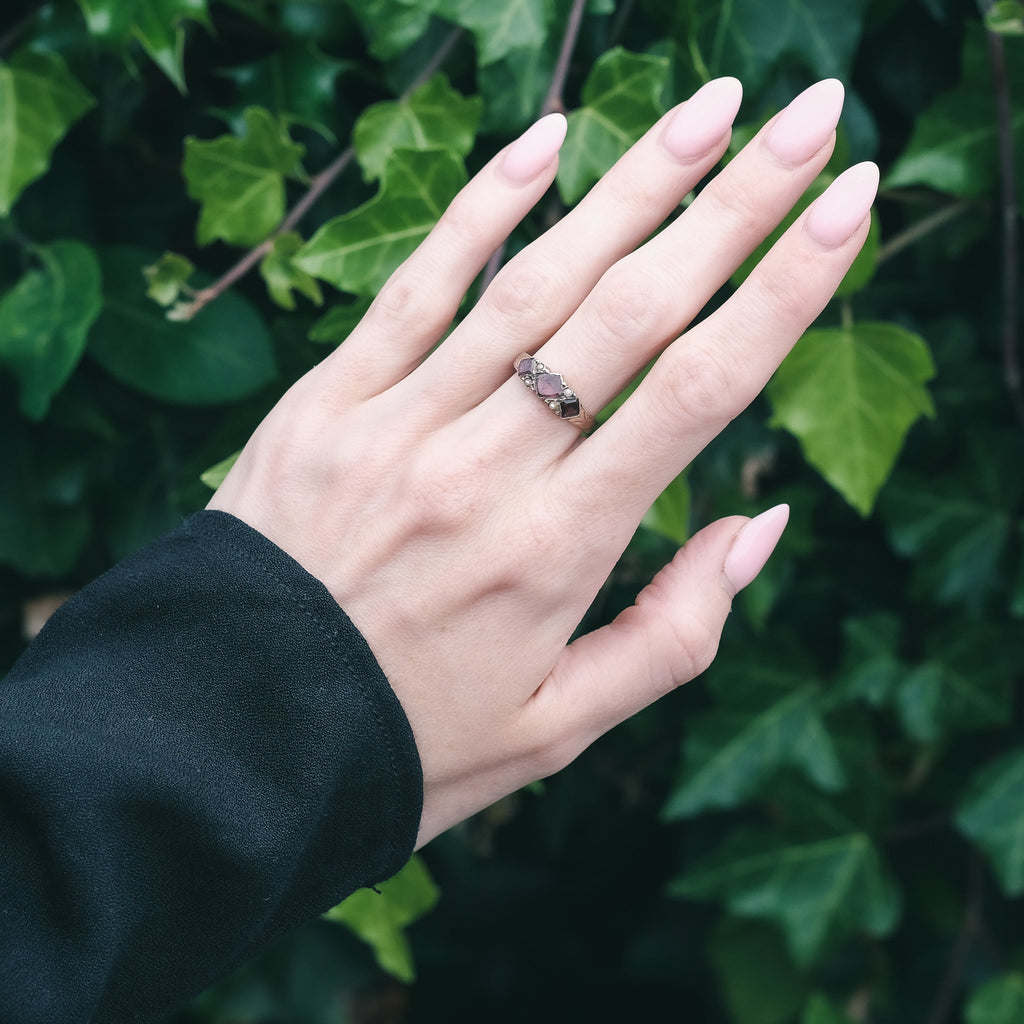 Georgian Garnet Diamonds Ring - Lost Owl Jewelry