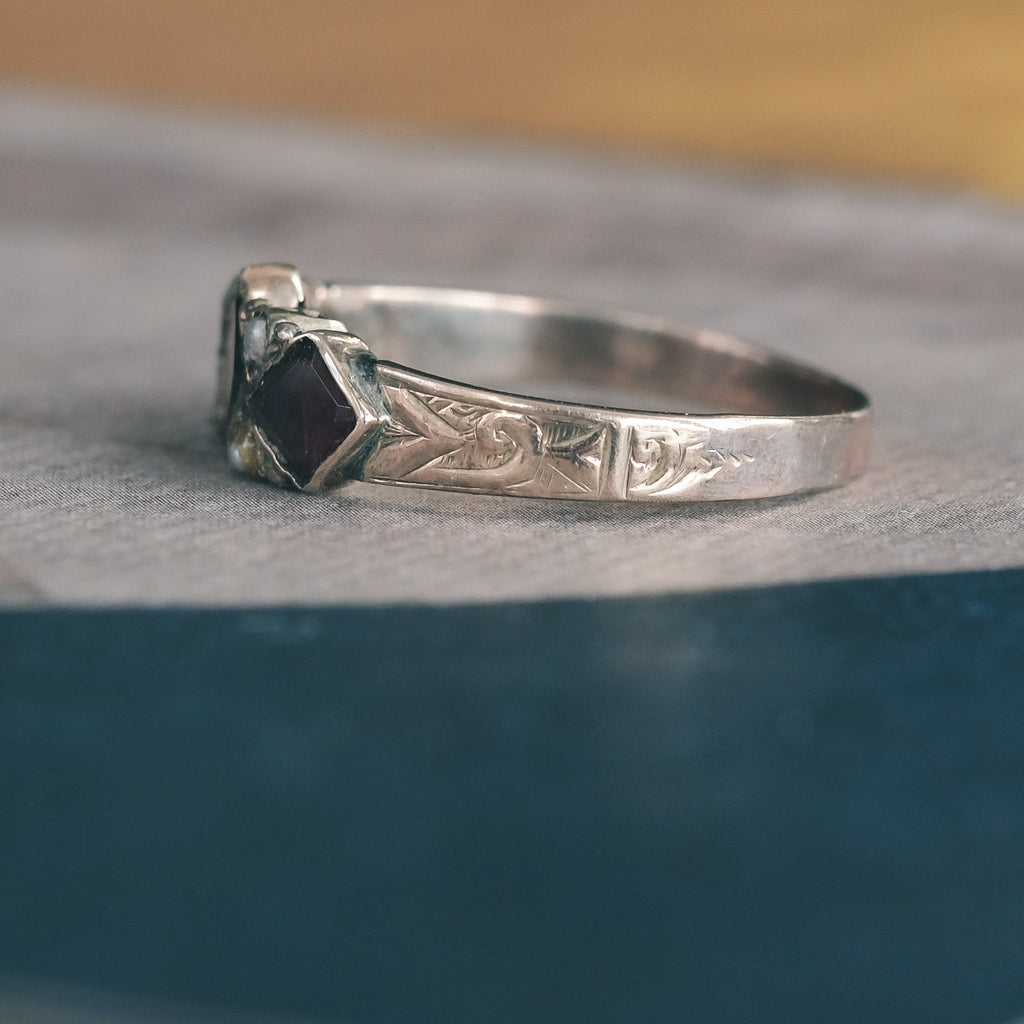 Georgian Garnet Diamonds Ring - Lost Owl Jewelry