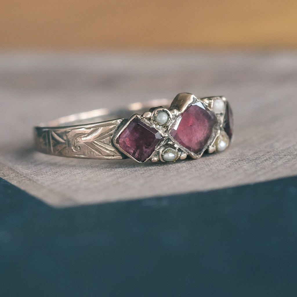 Georgian Garnet Diamonds Ring - Lost Owl Jewelry