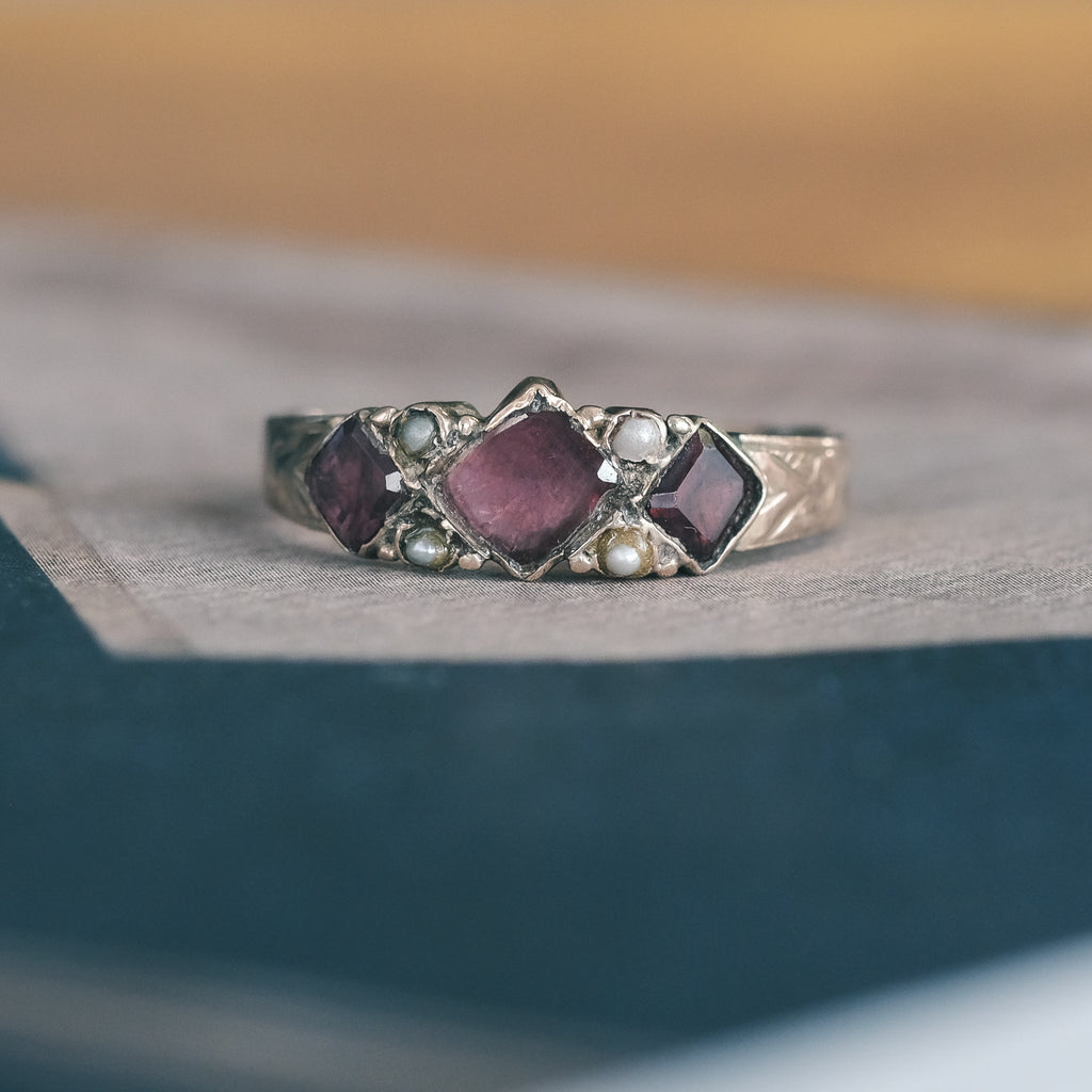 Georgian Garnet Diamonds Ring - Lost Owl Jewelry