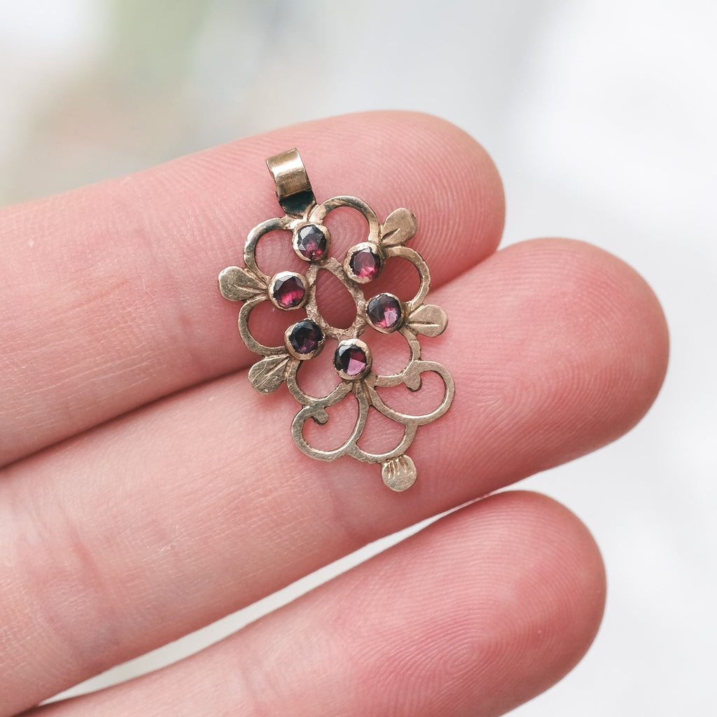 Georgian Garnet Flower Pendant - Lost Owl Jewelry
