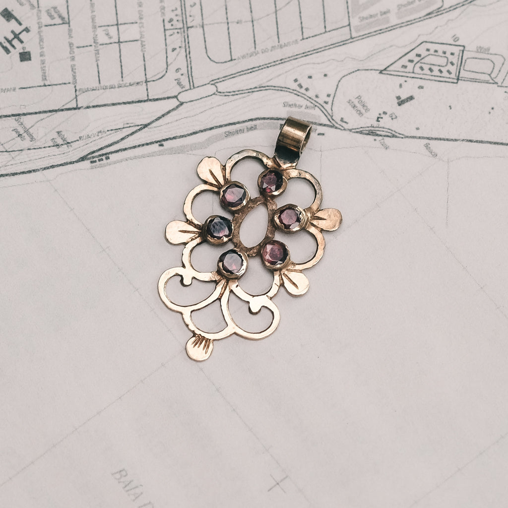Georgian Garnet Flower Pendant - Lost Owl Jewelry