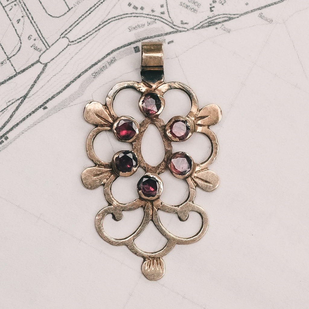 Georgian Garnet Flower Pendant - Lost Owl Jewelry