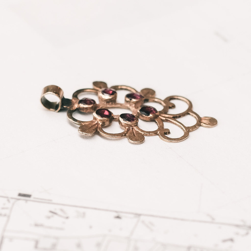 Georgian Garnet Flower Pendant - Lost Owl Jewelry