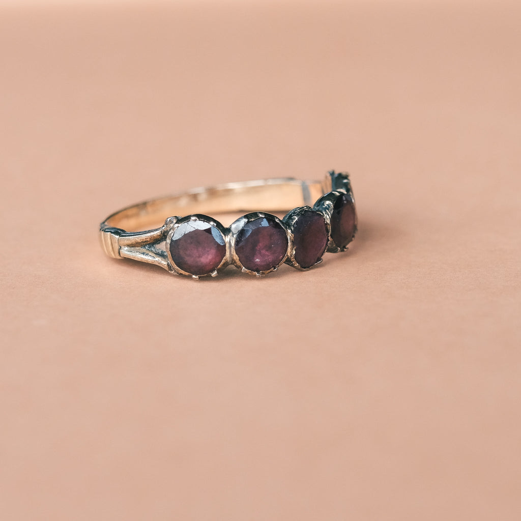 Georgian Garnet Half - Hoop Ring - Lost Owl Jewelry