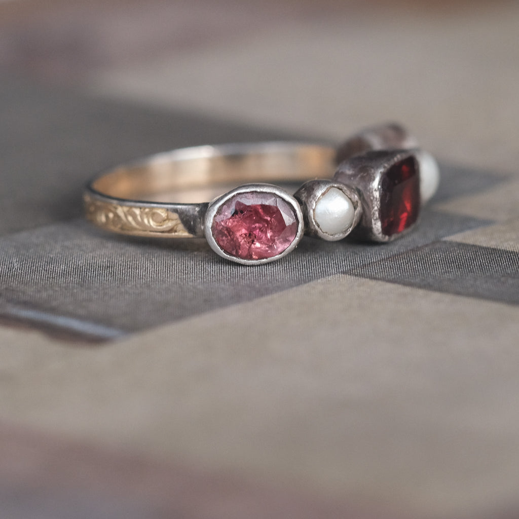 Georgian Garnet & Pearl Half - Hoop - Lost Owl Jewelry