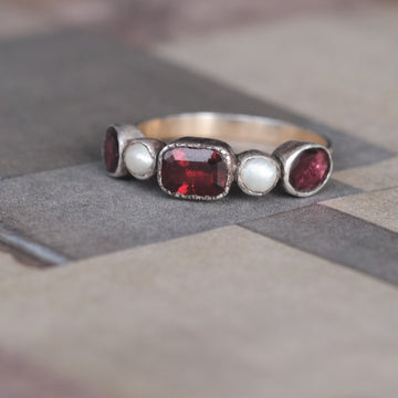 Georgian Garnet & Pearl Half - Hoop - Lost Owl Jewelry