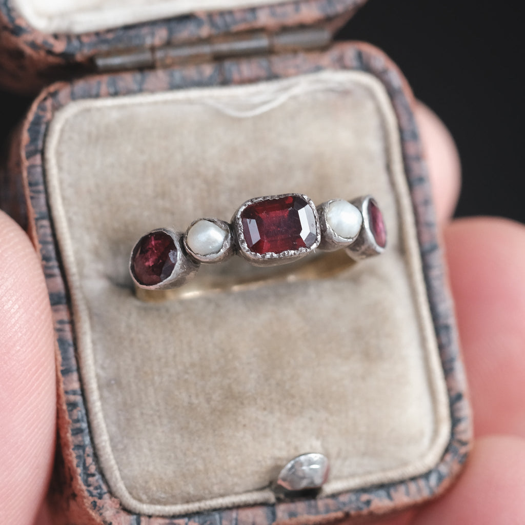 Georgian Garnet & Pearl Half - Hoop - Lost Owl Jewelry