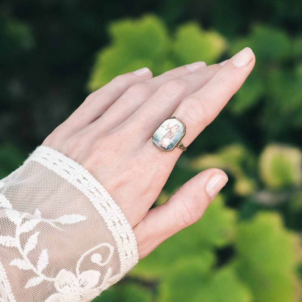 Georgian Lady Justice Miniature Portrait Ring - Lost Owl Jewelry