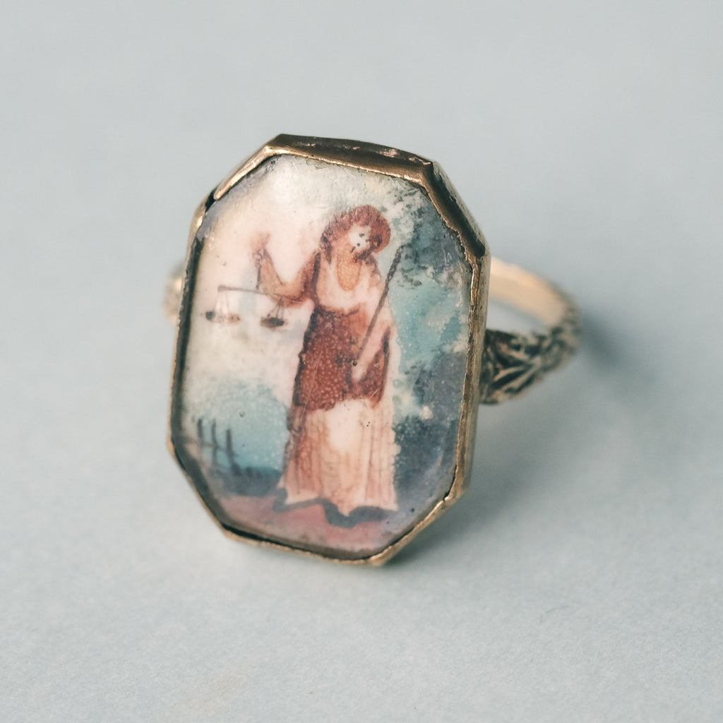 Georgian Lady Justice Miniature Portrait Ring - Lost Owl Jewelry