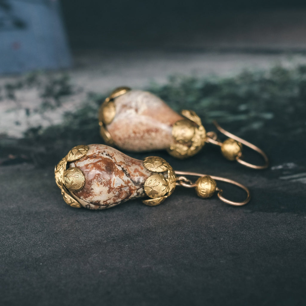 Georgian Pear Agate Earrings - Lost Owl Jewelry