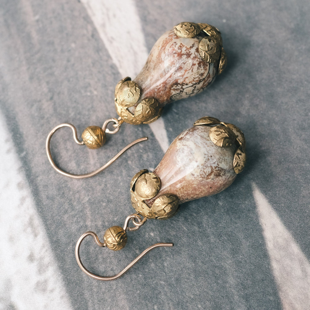 Georgian Pear Agate Earrings - Lost Owl Jewelry