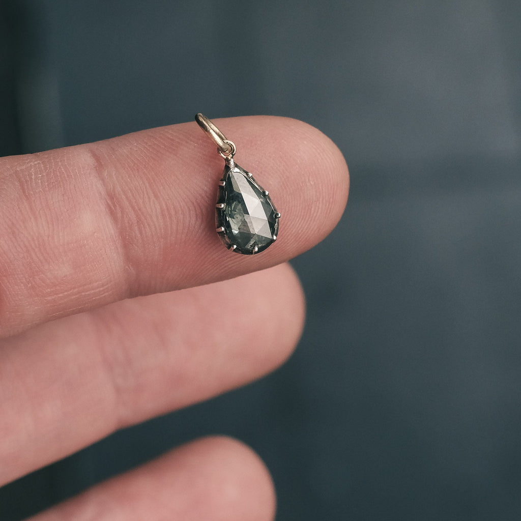 Georgian Rose Diamond Teardrop Pendant - Lost Owl Jewelry
