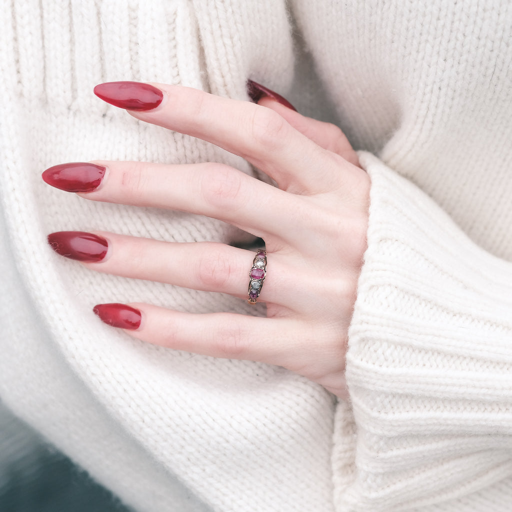 Georgian Ruby & Rose Diamond Ring - Lost Owl Jewelry