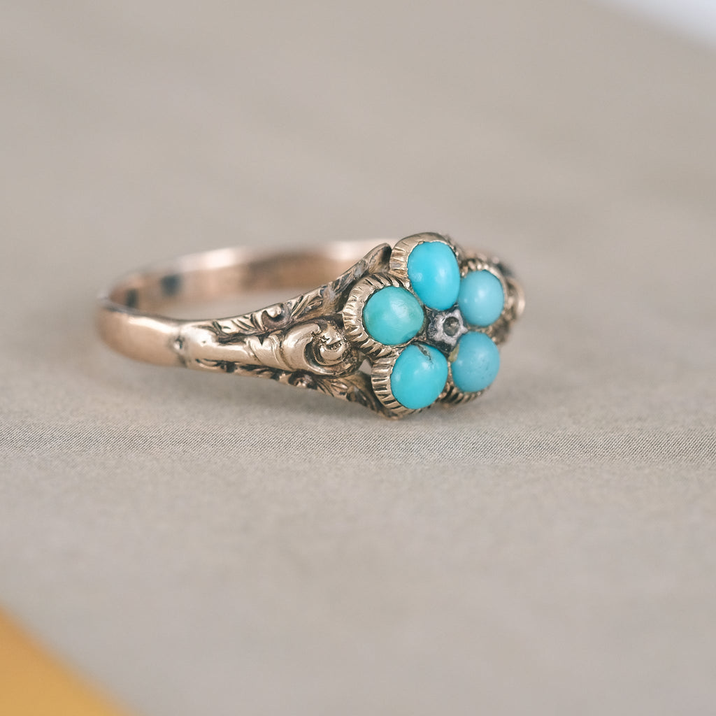 Georgian Turquoise Pansy Ring - Lost Owl Jewelry