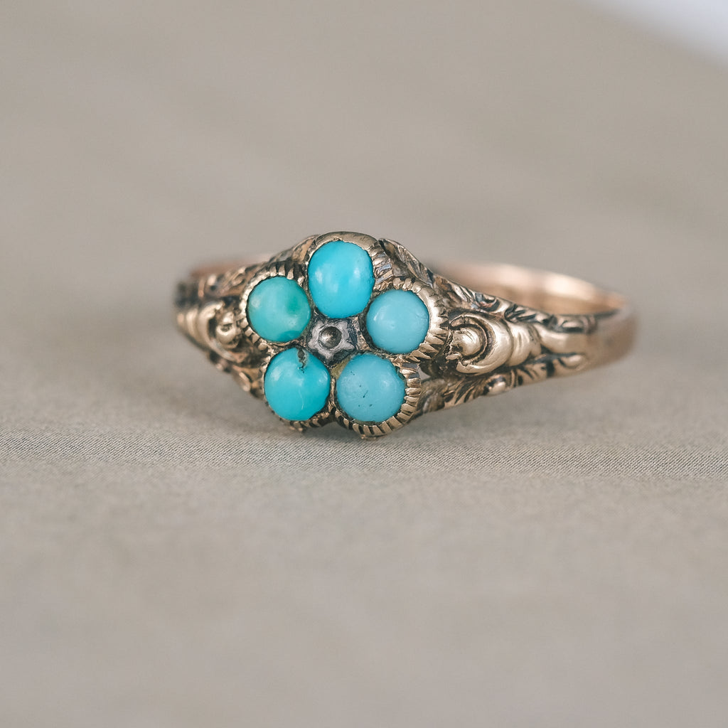 Georgian Turquoise Pansy Ring - Lost Owl Jewelry