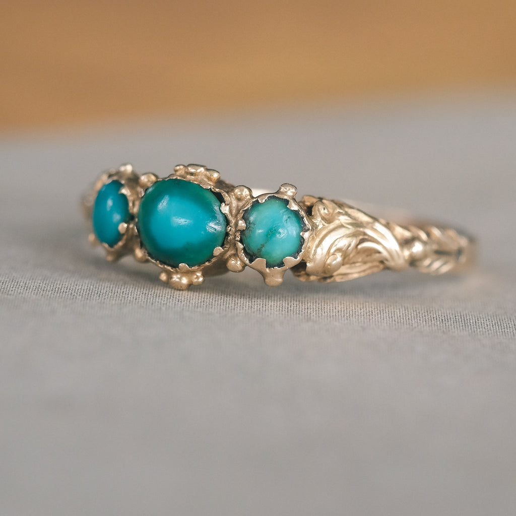 Georgian Turquoise Trilogy Ring - Lost Owl Jewelry