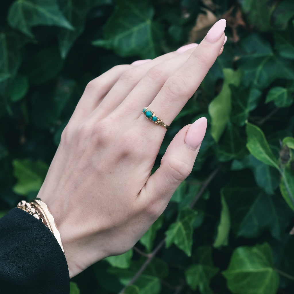 Georgian Turquoise Trilogy Ring - Lost Owl Jewelry