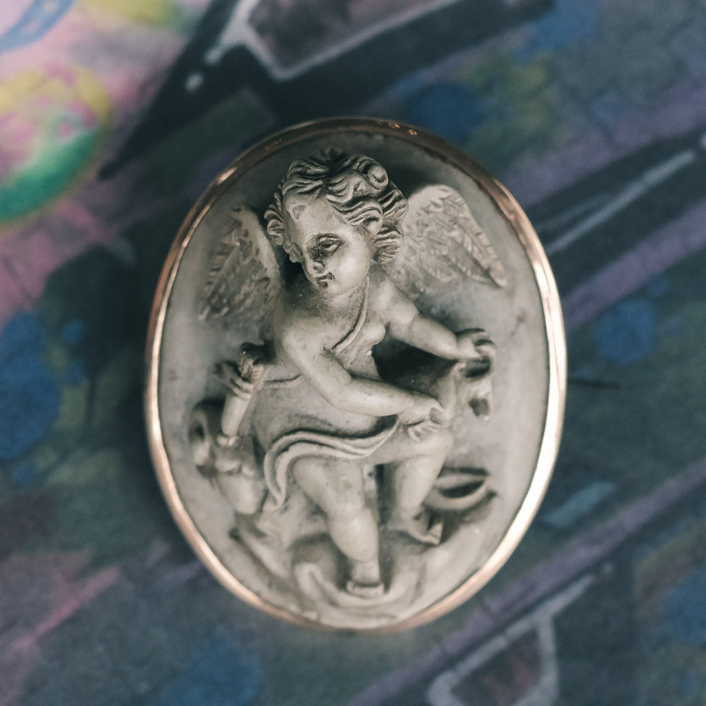 Grand Tour Cupid Lava Cameo Brooch - Lost Owl Jewelry