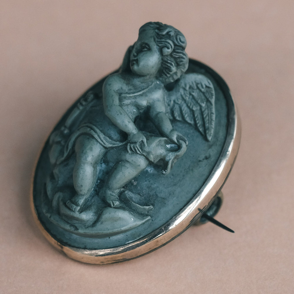 Grand Tour Cupid Lava Cameo Brooch - Lost Owl Jewelry