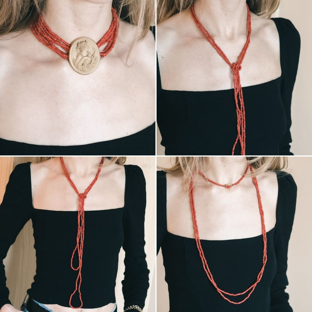 Grand Tour Neapolitan Coral Guard Chain - Lost Owl Jewelry