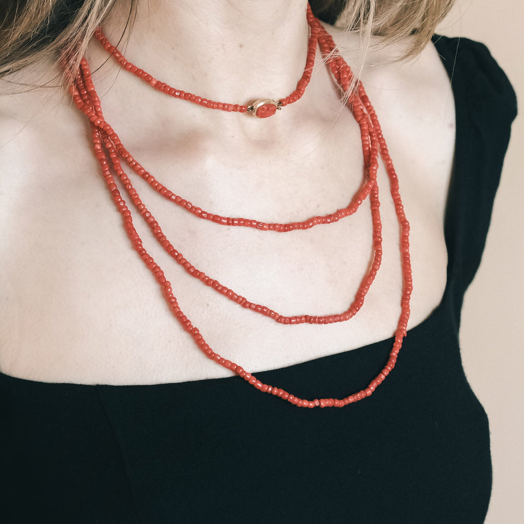 Grand Tour Neapolitan Coral Guard Chain - Lost Owl Jewelry