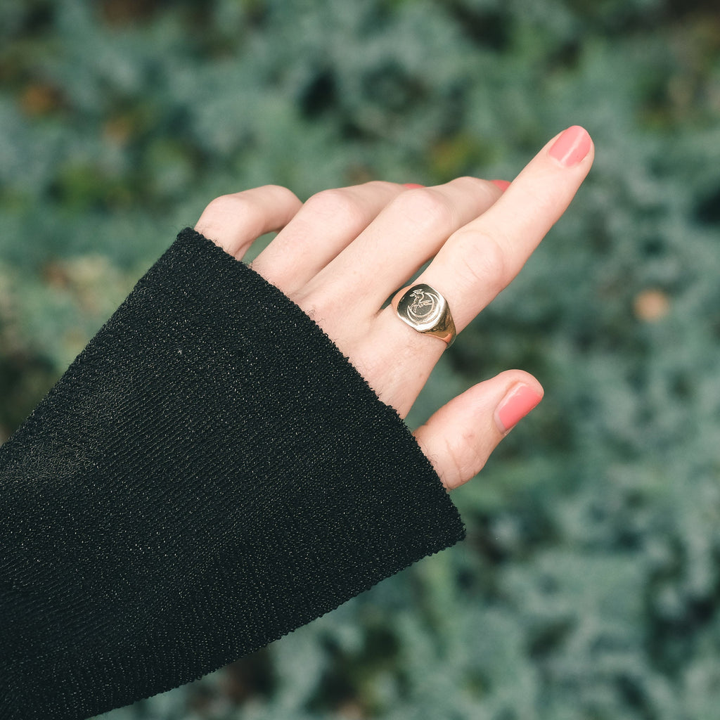 Lost Owl Hare & Moon Signet Ring - Lost Owl Jewelry