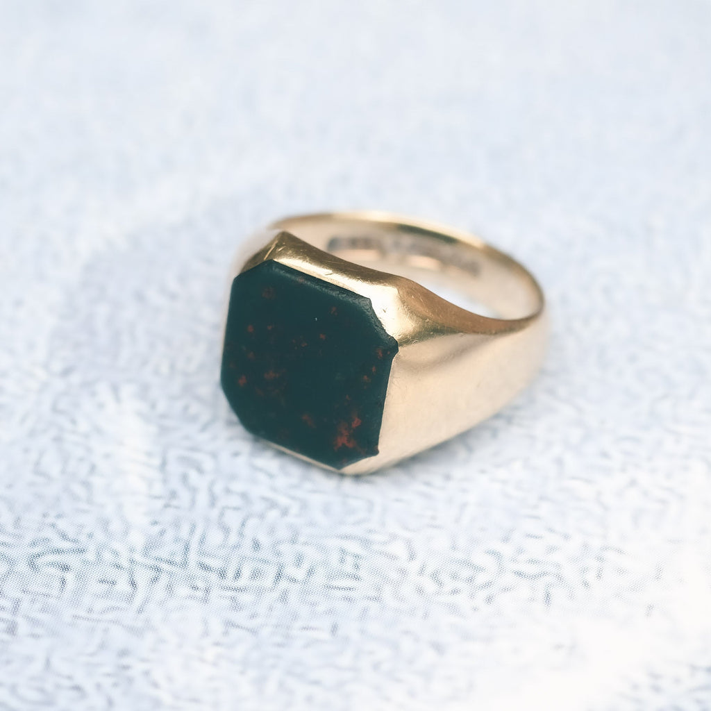 Mid - Century Bloodstone Octagon Signet Ring - Lost Owl Jewelry