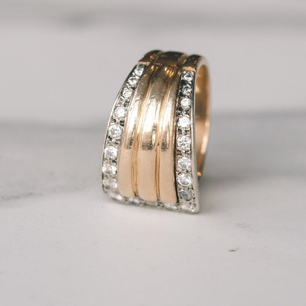 Mid - Century Diamond Buckle Ring - Lost Owl Jewelry