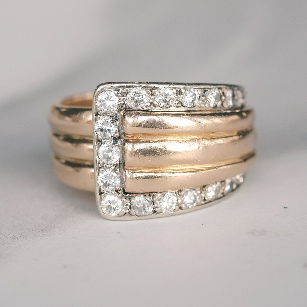 Mid - Century Diamond Buckle Ring - Lost Owl Jewelry