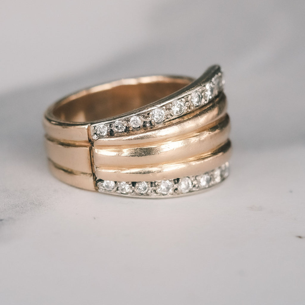 Mid - Century Diamond Buckle Ring - Lost Owl Jewelry