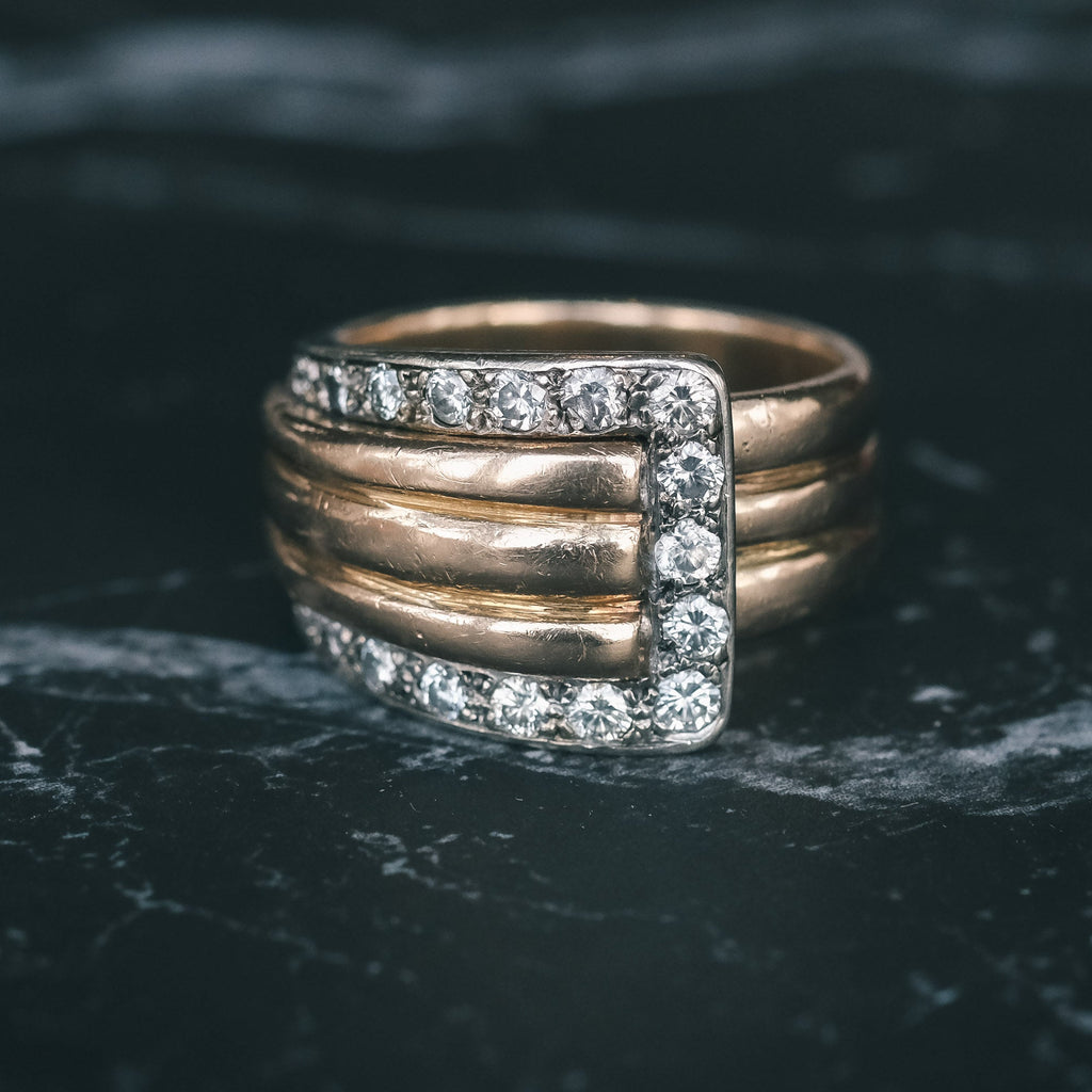 Mid - Century Diamond Buckle Ring - Lost Owl Jewelry