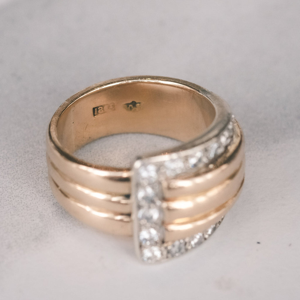 Mid - Century Diamond Buckle Ring - Lost Owl Jewelry