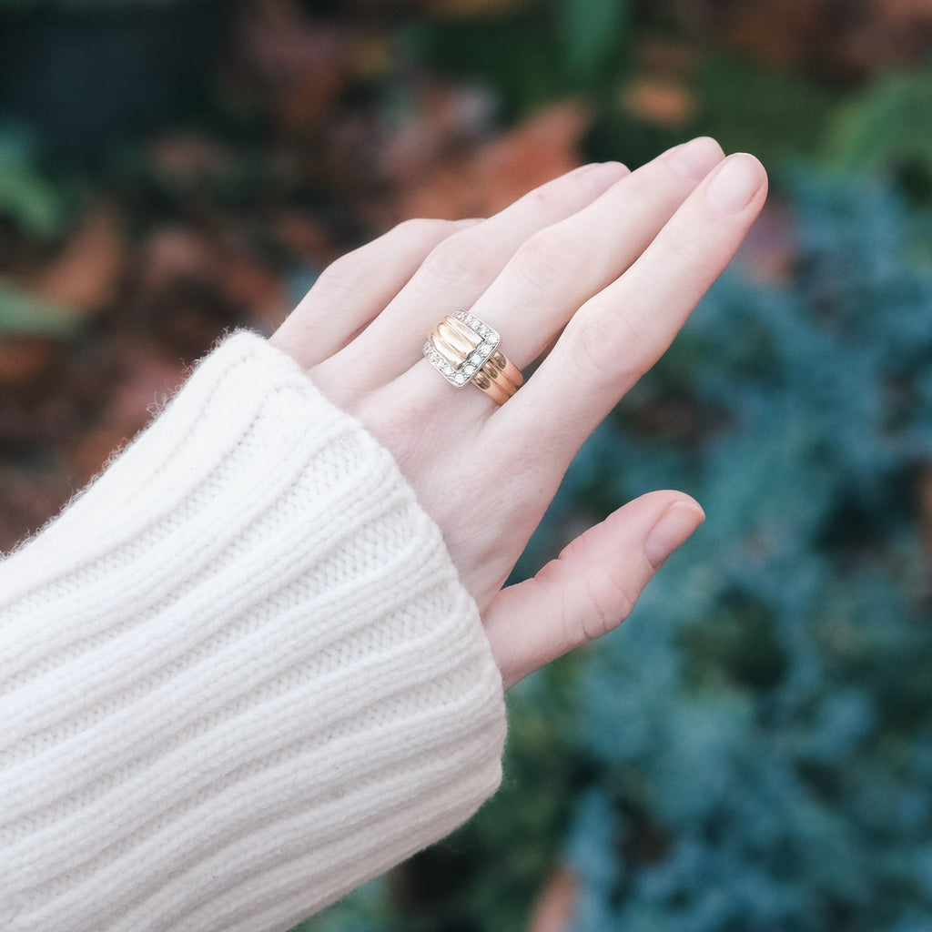 Mid - Century Diamond Buckle Ring - Lost Owl Jewelry