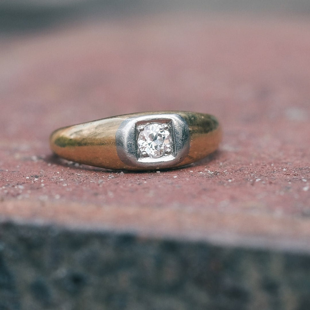 Mid - Century Diamond Signet Ring - Lost Owl Jewelry
