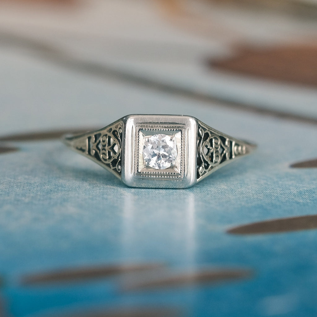 Mid - Century Diamond Solitaire Ring - Lost Owl Jewelry