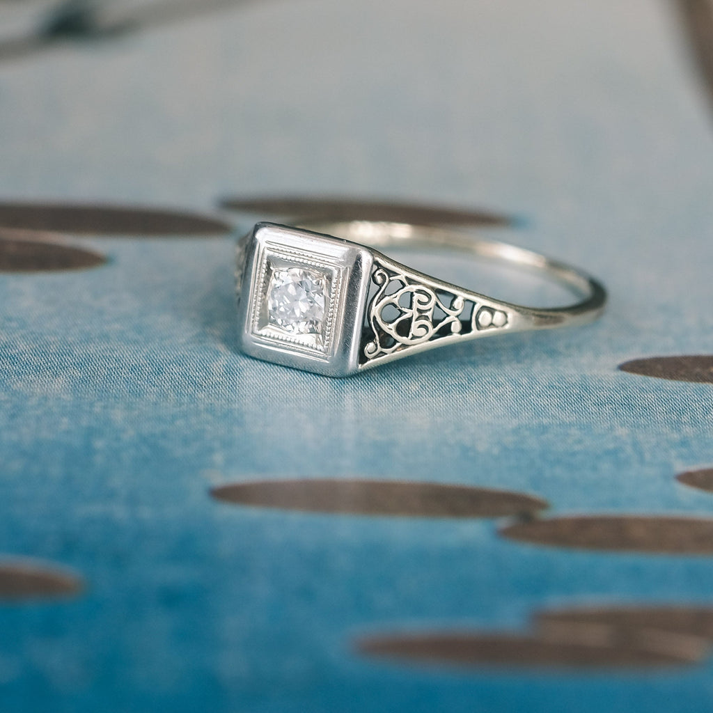 Mid - Century Diamond Solitaire Ring - Lost Owl Jewelry