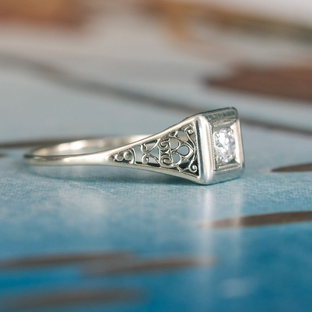 Mid - Century Diamond Solitaire Ring - Lost Owl Jewelry