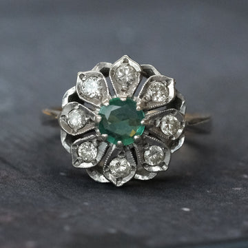 Mid-Century Emerald Flower Ring - Lost Owl Jewelry