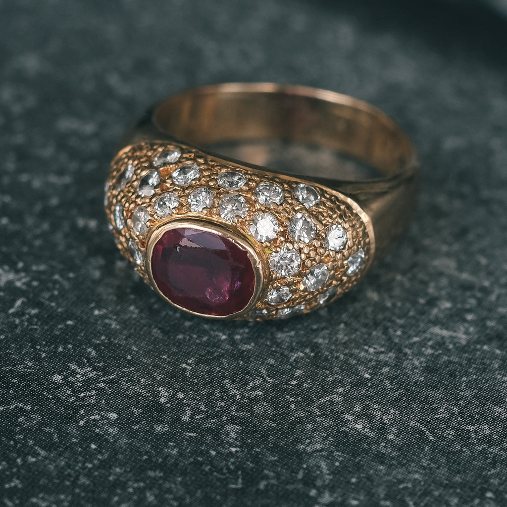 Mid - Century Ruby Bombé Ring - Lost Owl Jewelry