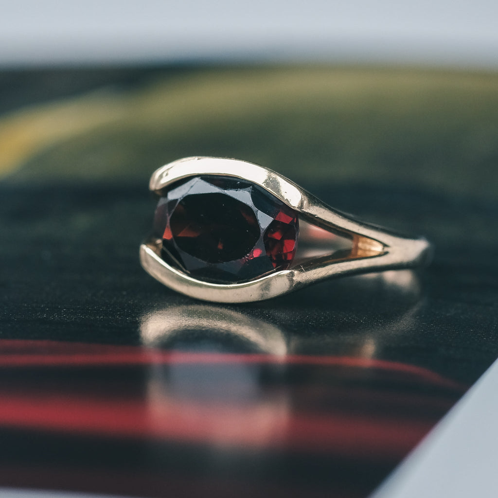 Modernist Garnet Eye Ring - Lost Owl Jewelry