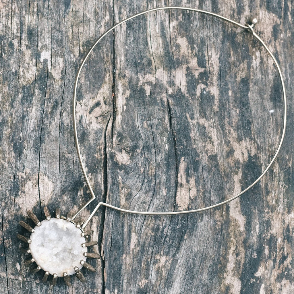 Modernist Quartz Druzy Necklace - Lost Owl Jewelry