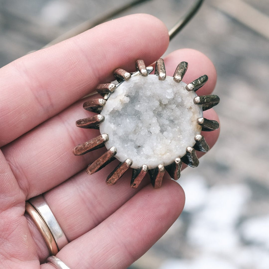 Modernist Quartz Druzy Necklace - Lost Owl Jewelry