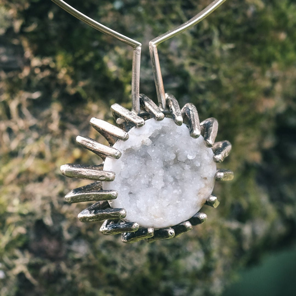 Modernist Quartz Druzy Necklace - Lost Owl Jewelry