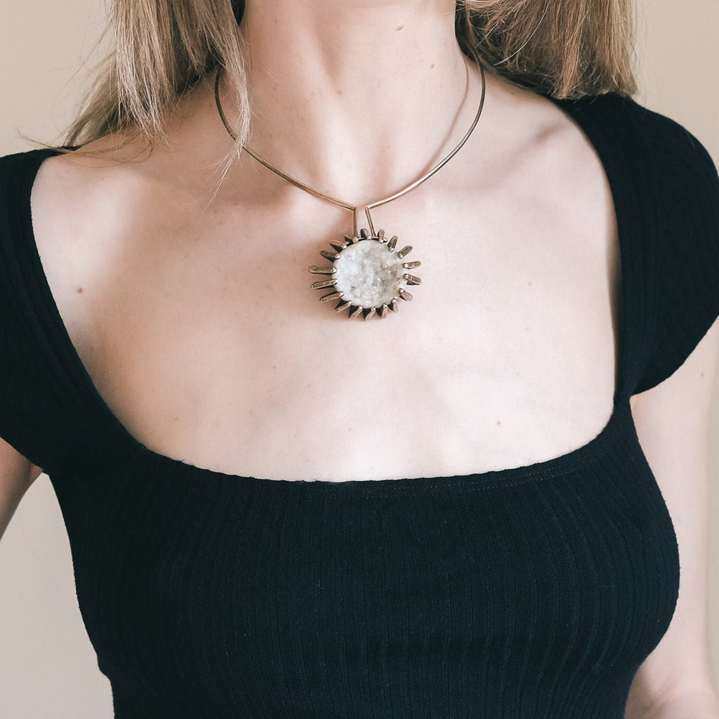 Modernist Quartz Druzy Necklace - Lost Owl Jewelry