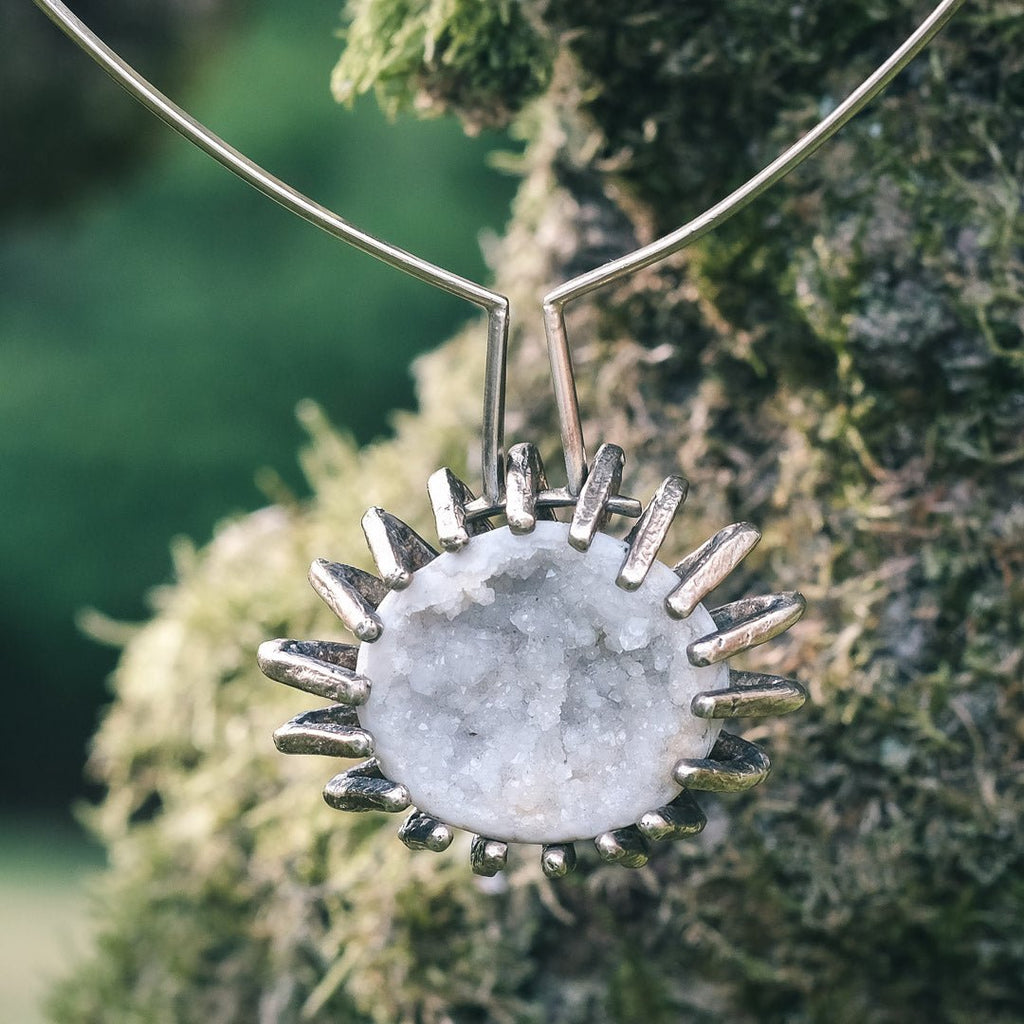 Modernist Quartz Druzy Necklace - Lost Owl Jewelry