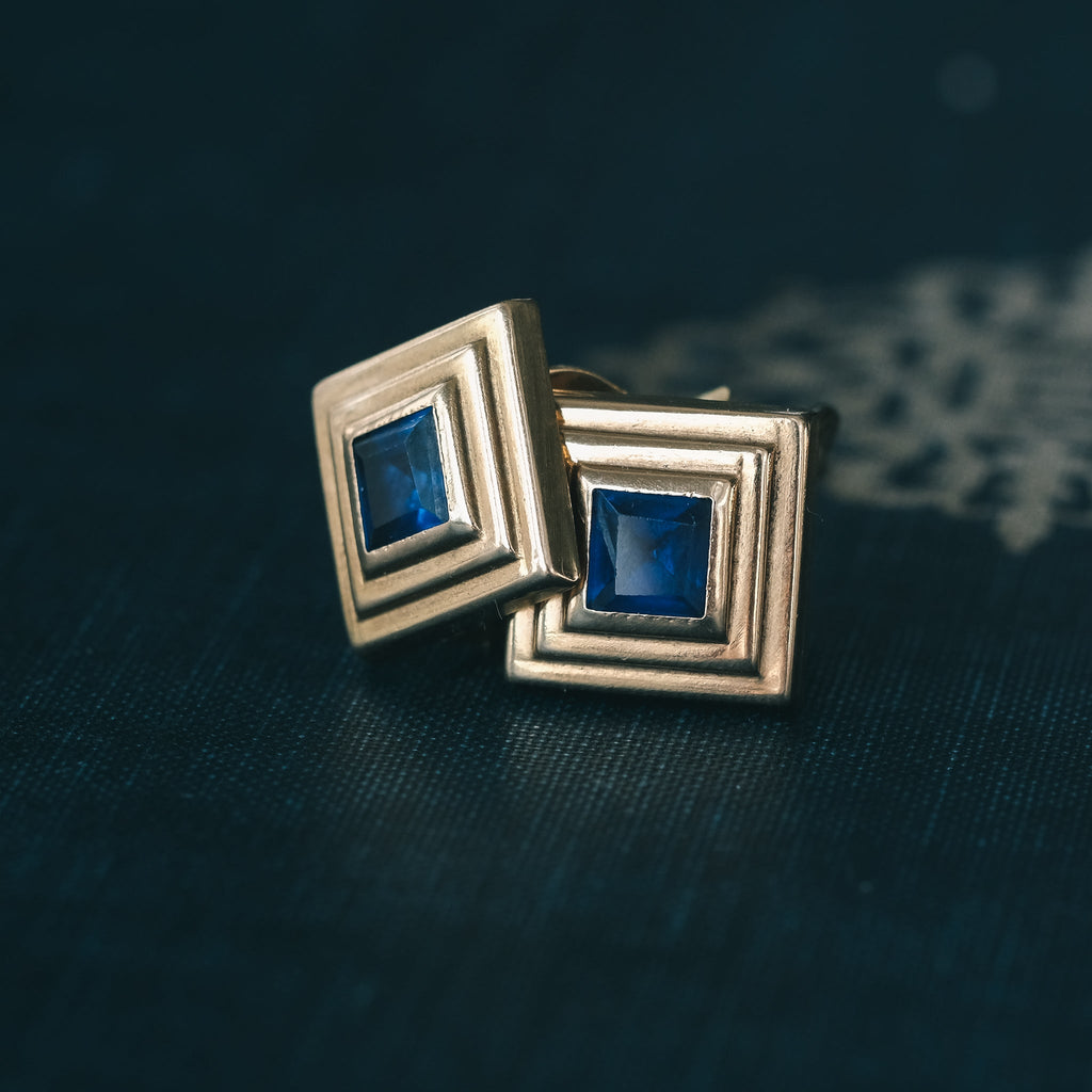 Modernist Sapphire Earrings - Lost Owl Jewelry