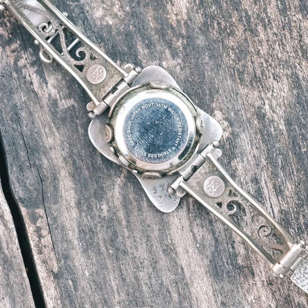 Modernist Silver & Garnet Wristwatch - Lost Owl Jewelry